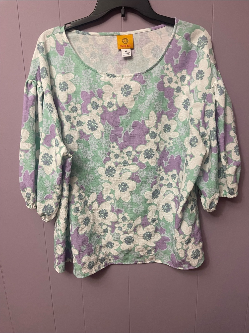 Ruby Rd. Lavender & Mint Floral Puff-Sleeve Top